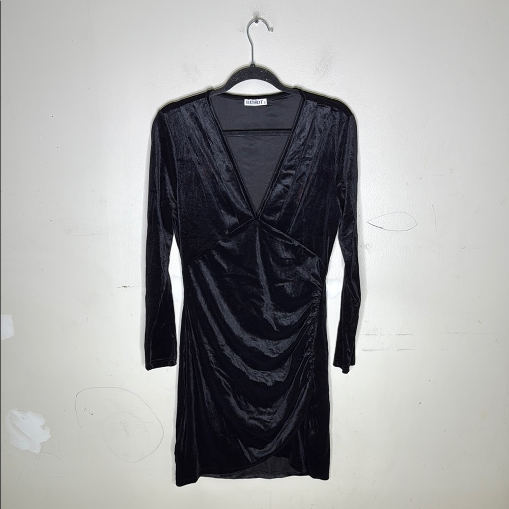 Huhot Polyester Blend Black Ruched Long Sleeve Bodycon Dress Size XL